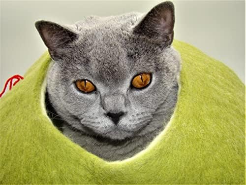 מערת חתול קיוויקיס, בית, מיטה, תנומה, פקעת בעבודת יד מצמר כבשים טבעי, צבע ליבנה ירוק