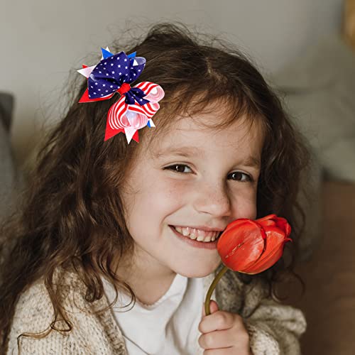 4 ביולי שיער קשת קליפים, פטריוטי ארהב דגל סיכות לילדים בנות,אמריקאי כוכב שיער אביזרי עבור עצמאות יום זיכרון