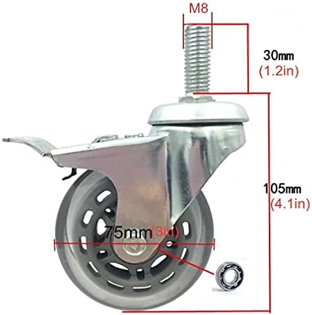 FBBSZSD גלגלי גלגלי ריהוט כבדים, 3 גלגלים חלופיים בגודל 75 ממ, גלגל קיק של פוליאוריתן מסתובב, גלגל עגלה, גלגלי