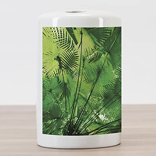 מחזיק מברשת שיניים קרמיקה של אמבסון, צמחים בסביבה טרופית אווירת ג'ונגל אקזוטי דפוס יופי טבעי, דפוס