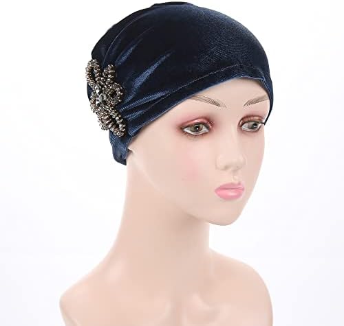 XiaObless Velvet כובעי טורבן לנשים מסובבים אביזרי פרחים כובעי עטיפת ראש בצבע אחיד כימותר