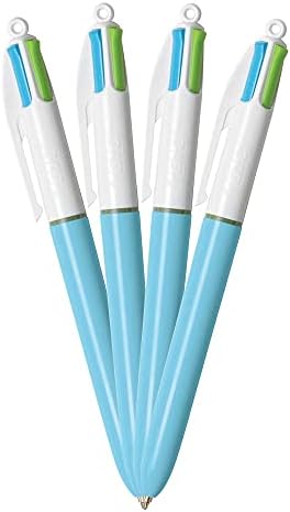 ביק 4-צבע אופנה כדורי עט, אור כחול חבית, נקודה בינונית, מגוון דיו, 4-לספור