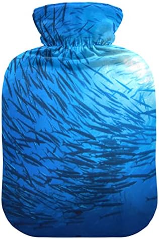 בקבוקי מים חמים עם כיסוי שקית מים חמה דגי ברקודה להקלה על כאב, כאבי ראש, רגליים ומיטה חם 2 ליטר