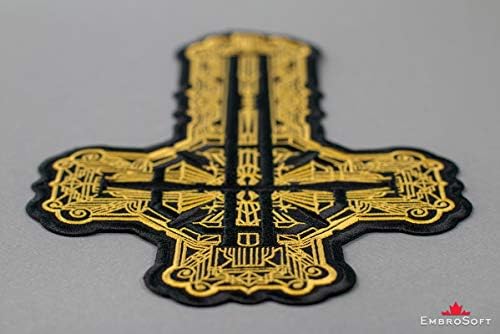 טלאי צלב של פס רפאים Grucifix עם דפוס מוזהב - טלאי ברזל -על -עלית של פאפא אמריטוס - סמל רקמת מתכת