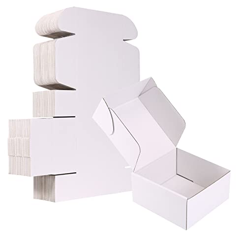 קופסאות משלוח דוזקלי, גודל קטן 8 על 6 על 3 אינץ ' סט של 25 קופסת מתנה קראפט לבנה קרטון גלי ספרות מיילר