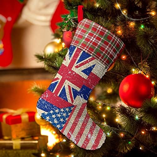 אמריקה והוואי רטרו דגל נצנץ חג המולד גרב קירות מבריקים קישוטים לקישוטים למסיבת חג עץ חג המולד