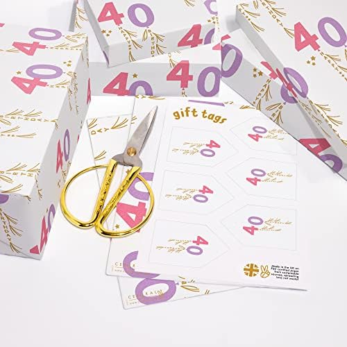 מרכז 23 יום הולדת שמח גלישת נייר-6 גיליונות של לבן מתנה לעטוף עם תגים - 40 גלישת נייר לנשים שלה חברים-גיל