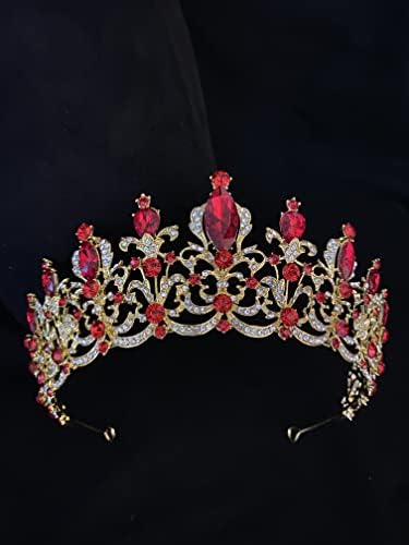 שמשיות חיוך הכלה נשים נסיכת כתר בגימור אדום קריסטל ריינסטון נזר וכתרים שיער להקת תכשיטי זהב חתונה כלה שיער אבזרים