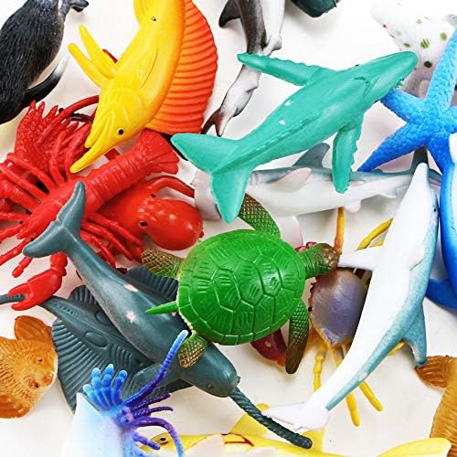Bignc 24 חבילה מיני אוקיינוס ​​אוקיינוס ​​דגם חיה צעצועים מתחת לחיי הים איור צעצוע אמבטיה לילד