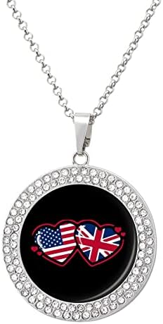 דגל אמריקאי ובריטי לב שרשרת יהלומים סגסוגת תליני שרשרת חמודים תכשיטים לנשים מתנה