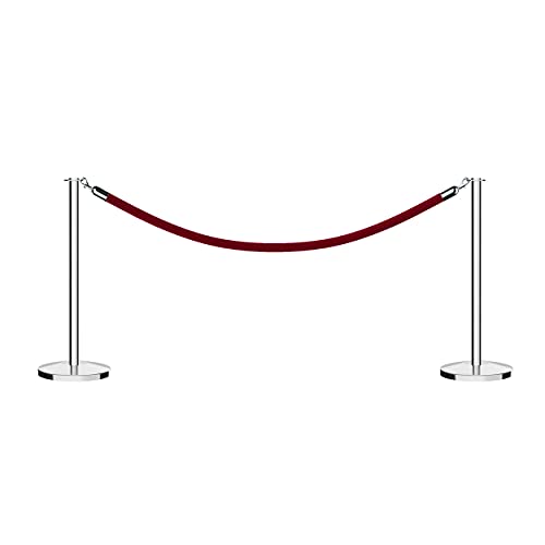 ערכת SCW Post and Rope Stanchion עם 2 עמודים עליונים שטוחים מפלדת אל חלד מלוטשת ו 1 חבל כותנה קטיפה כבדה