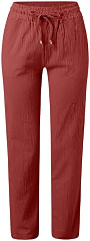 מכנסי פשתן מקסימים לנשים לנשים מכנסי פשתן כותנה המותניים האלסטיים שרציית מכנסיים רופפים מזדמנים