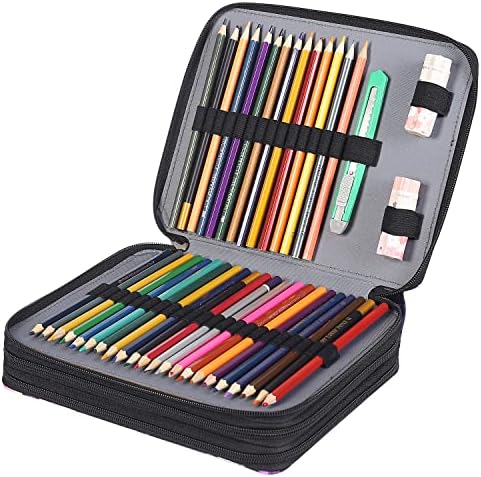 Shulaner 120 מארגן עפרונות צבעוני עם רוכסן עם רוכסן קיבולת גדולה של ניילון עט עט לאמן