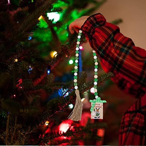 חרוזי עץ לחג המולד של Abofan חרוזי עץ עם גדילים חרוזי משובץ דקורטיבי חרוזי תפילה חרוז