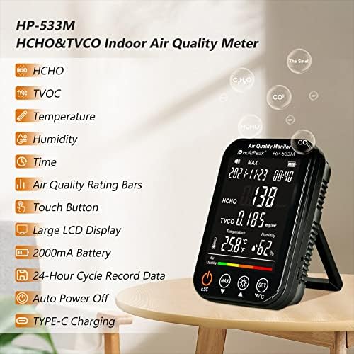 מד איכות אוויר, HoldPeak HP-533M HCHO/TVOC TESTER טמפרטורה מקורה טמפרטורה ולחות גלאי זיהום אוויר טעינה באמצעות