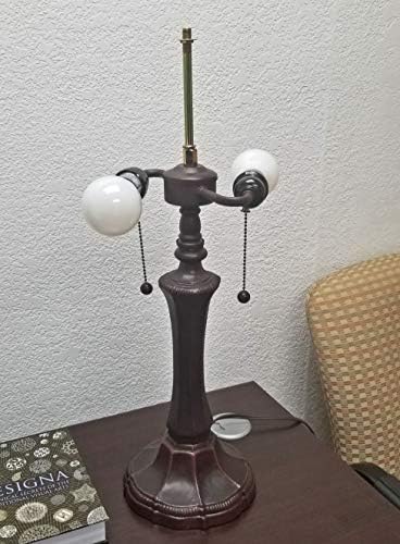 טיפאני סגנון שולחן מנורת בנקאי משובץ 23 גבוה מוכתם זכוכית לבן מהגוני אלגנטי בציר עתיק לילה