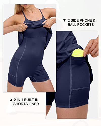 שמלת טניס של ויליגו נשים עם שמלת אימון מובנית של חזיות ומכנסיים קצרים עם כיסים שמלות גולף אתלטיות