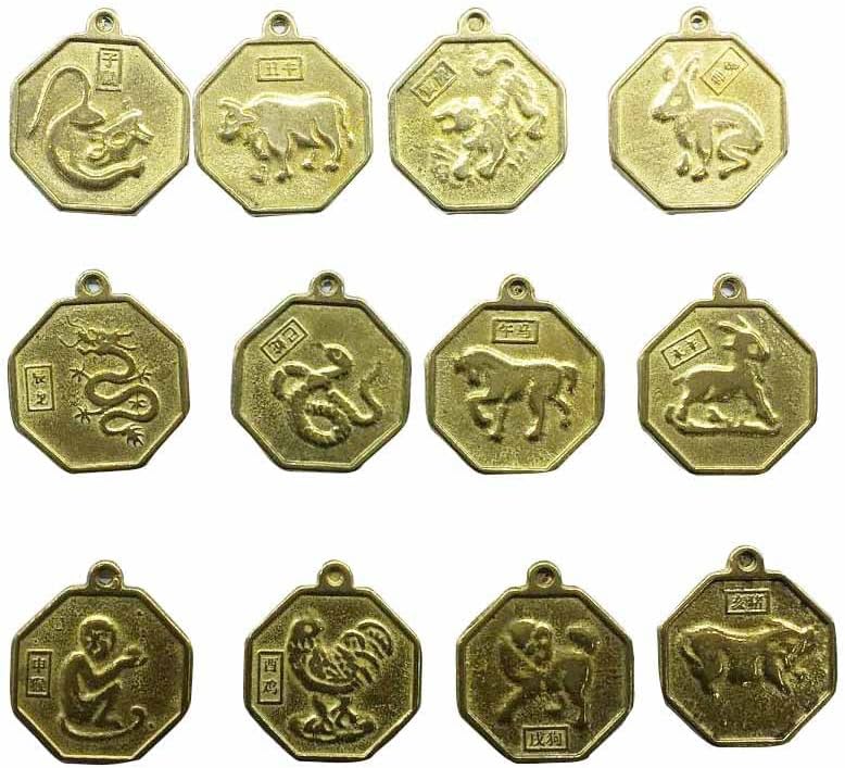 Qiankao 真 铜 2.5 סמ 十二生肖 吊坠 铜 钱 工艺品 挂件 旅游 纪念品