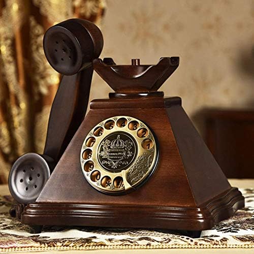 טלפון רטרו של כבל SXRDZ מטלפון עץ ומתכת עם חיוג מקורי ומסתובב ופעמון מתכת ליום הולדת וכו '.