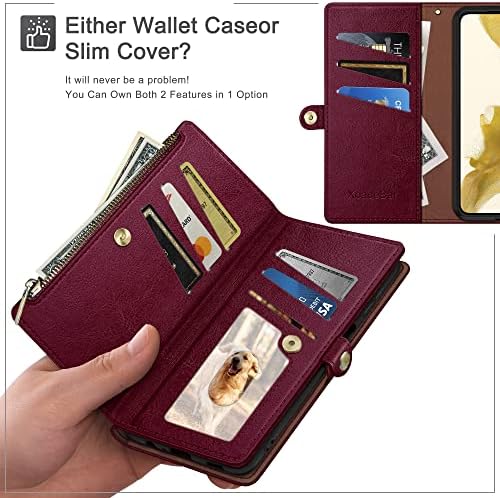 עבור סמסונג גלקסי 23 5 גרם ארנק מקרה עם רוכסן כרטיס אשראי מחזיק כרטיס אשראי, הפוך ספר פוליו עור מפוצל טלפון מקרה
