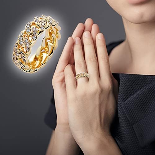 נשים מבטיחות טבעת אופנה אופנה קובנית היפ הופ זירקון טבעת טבעת שיבוץ מלא סגסירון ציפוי טבעות אירוסין